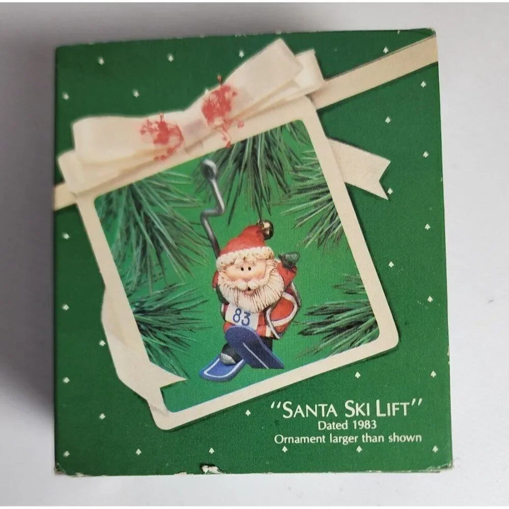 Hallmark Vintage Christmas Ornament Santa Ski Lift, Dated 1983
